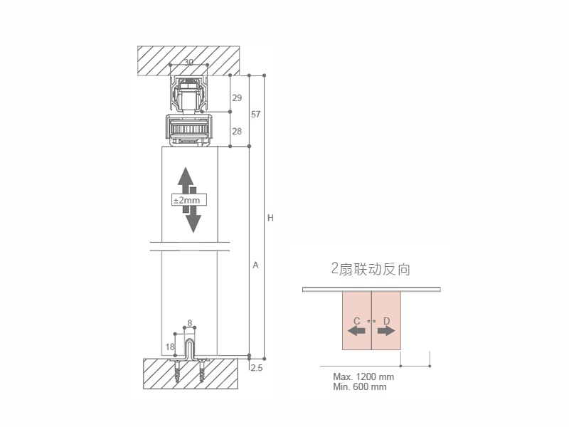 80kg 2L Symmetric System Sliding Door Fitting for Wooden